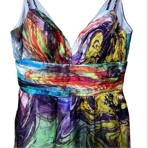 Oleg Cassini 100% Silk Y2K 90s Babydoll Colorful Cocktail Dress size 10 - Picture 4 of 14